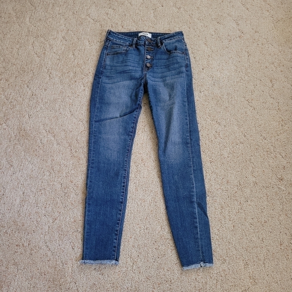 JBD Button Fly Skinny Jeans With Raw Hem